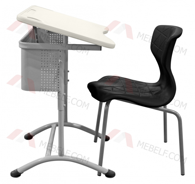 Школьный стол с наклонной столешницей ШСТ15 и стул ШС11, черный и белый