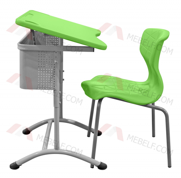 Школьный стол с наклонной столешницей ШСТ15 и стул ШС11, зеленый